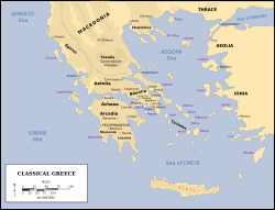 A map of Ancient Greece, showing both sides of the Aegean Sea