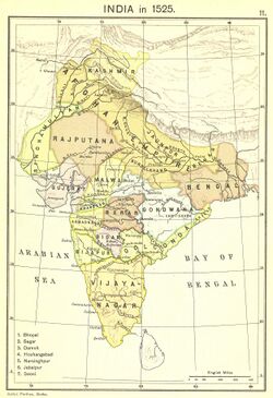Malwa Sultanate in the 1525, with Gondwana tribes as their tributary.[1]
