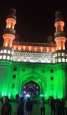 Charminar lit up in the colors of the Flag of India