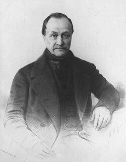 Drawing of a seated man in formal dark clothes