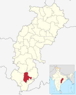 Location of Dantewada district in Chhattisgarh