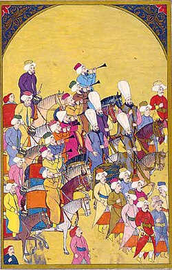Miniature from Surname-i Vehbi showing the Mehteran, the music band of the Janissaries