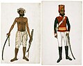 Kala, the Sepoy, with Saber Drawn and in Uniform. Two miniatures from the Fraser Album, from the workshop of Ghulam Ali Khan Family. Delhi, 1815-1816. The David Collection