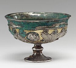 Kushano-Sasanian footed cup with medallion, 3rd-4th century CE, Bactria, Metropolitan Museum of Art.[13]