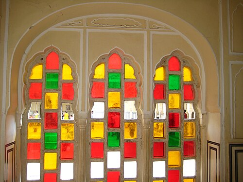 Coloured glasswork. When the sunlight enters, the entire chamber fills with the spectrum of various colors.