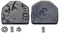 A punch-marked coin attributed to Ashoka[228]