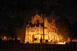 The Gothic Revival style All Saints Cathedral, Allahabad illuminated at night[191]