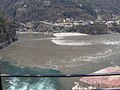 The Alaknanda (from right) is joined by Pindar river (from bottom) at Karnaprayag at a height of 788 m (2,600&nbsp;ft.)