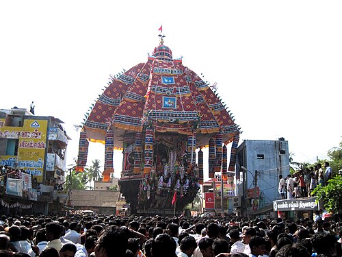 Tiruvarur temple car, the largest (chariot) temple car in the world, it weighing 300 tonnes (295 long tons; 331 short tons) with a height of 90 feet (27.43&nbsp;m).
