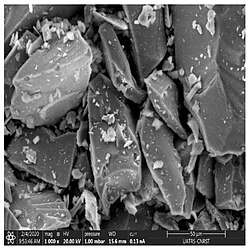 Scanning electron microscopy of glass powder originated from glass bottles[187]