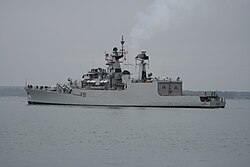 Brahmaputra departing Portsmouth Naval Base, UK, 20 June 2009.