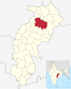 Location of Korba district in Chhattisgarh