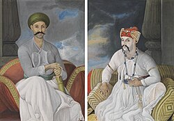 Nawab of Awadh (left) and Mughal prince and Heir apparent Mirza Jawan Bakht (right)