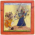 Goddess Bhadrakali, adored by the Gods. Basohli. India. c 1660–70.