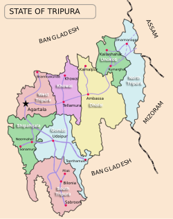 Location of Khowai district in Tripura