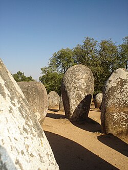 Menhirs at the Almendres Cromlech, Évora, Portugal