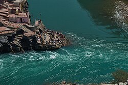 Confluence of Alaknanda River and the Bhagirathi and the beginning of the main stem of the Ganges river, or Ganga