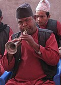 Nepal. The sahane is a curved instrument, played in the panche baja.