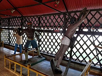 Exhibit at Cellular Jail: flogging frame