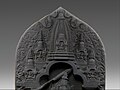 11th century relief of a temple sikhara (in centre) flanked by stupas featured in a arch adoring Manjushri from Bengal. Currently at Metropolitan Museum of Art