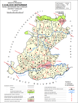 Map of Bhitarwar CD block and tehsil