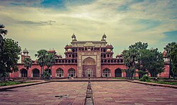 Akbar's Tomb, Agra. Built with red sandstone by his son and grandson in 1605 to 1618.