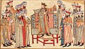 Sultan Mahmud of Ghazni&nbsp;receiving a richly decorated robe of honor from the caliph&nbsp;al-Qadir&nbsp;in 1000. Miniature from the Rashid al-Din's&nbsp;Jami‘ al-Tawarikh