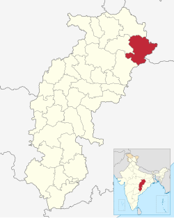Location of Jashpur district in Chhattisgarh