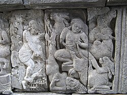 Krishna tears apart the legs of his wicked uncle, Kamsa.