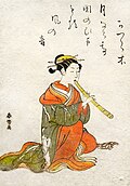 ukiyo-e by Suzuki Harunobu of a woman playing the shakuhachi