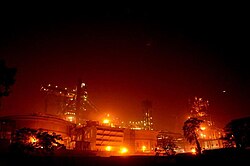 Steel plant at night