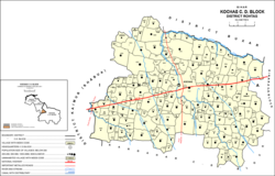 Map of Kochas block. Mahabirganj is counted as part of Parsathua, here numbered 685 in the southwestern part of the block.