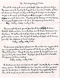 Page 1 of Tagore's translation of "Jana Gana Mana" on 28 February 1919, at the Besant Theosophical College