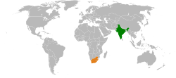 Map indicating locations of India and South Africa