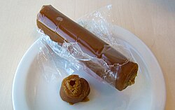 Cake made of durian-flavoured dodol, Indonesian traditional sweet candy