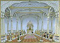 The Royal Chamber in the Public Audience Hall in the Middle of Yazdah Darreh, with the Ruler, Alam Bahador Badshah, and the Great Commanders, a page from the Lady Coote Album.