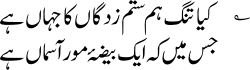 An example of the Nastaliq script used for writing Urdu. Nastaliq: Template:Rtl-para Naskh: Template:Rtl-para