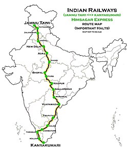 Himsagar Express (Jammu Tawi - Kanyakumari) Route map.jpg