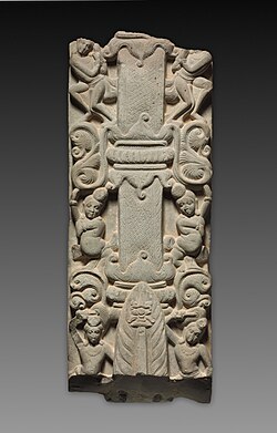 Pilaster fragment, late, Veneration of the Buddha as a Fiery Pillar