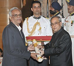 The President, Shri Pranab Mukherjee presenting the Padma Shri Award to Shri S. Arunan, at a Civil Investiture Ceremony, at Rashtrapati Bhavan, in New Delhi on April 08, 2015.jpg