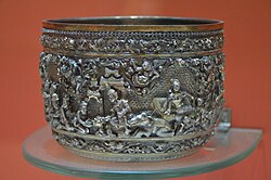 Round Bowl Depicting the Vessantara Jataka - Silver Alloy - 18th-19th Century CE - Myanmar.