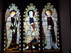 Stained glass window of Thomas the Apostle, the traditional founder of Indian Christianity, in his namesake St Thomas CNI church, the 300-year-old Cathedral of Mumbai (Bombay)[102]