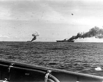 Template:USS (left) and Franklin hit by kamikazes, 30 October 1944