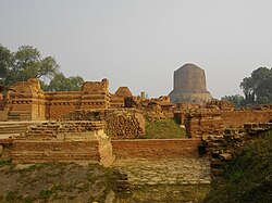 Ancient Buddhist monasteries near Dhamekh Stupa, Sarnath.