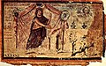 Achilles sacrificing to Zeus for Patroclus's safe return,[107] from the Ambrosian Iliad, a fifth-century illuminated manuscript