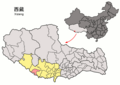 Gyirong County (pink) Shigatse (yellow) Tibet Autonomous Region (light grey) People's Republic of China (dark grey)