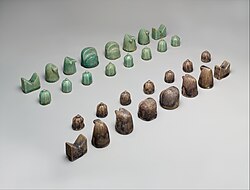 Iranian shatranj set, glazed fritware, 12th century, New York Metropolitan Museum of Art[29]