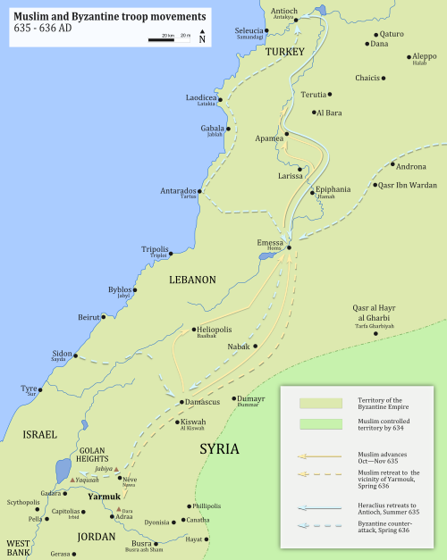 Muslim and Byzantine troop movements before the battle of Yarmouk