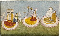Left: Brahma and Saraswati, Middle: Vishnu and Lakshmi, Right: Shiva and Parvati.