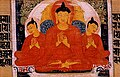 Painting of the Buddha supernaturally multiplying his body, referred to as the miracle at Sravasti. From the Astasahasrika Prajnaparamita Sutra manuscript. Nalanda, Bihar, India. Circa 700-1100 CE.